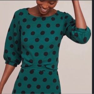 Maeve Anthro shirt - Green with black polka dot